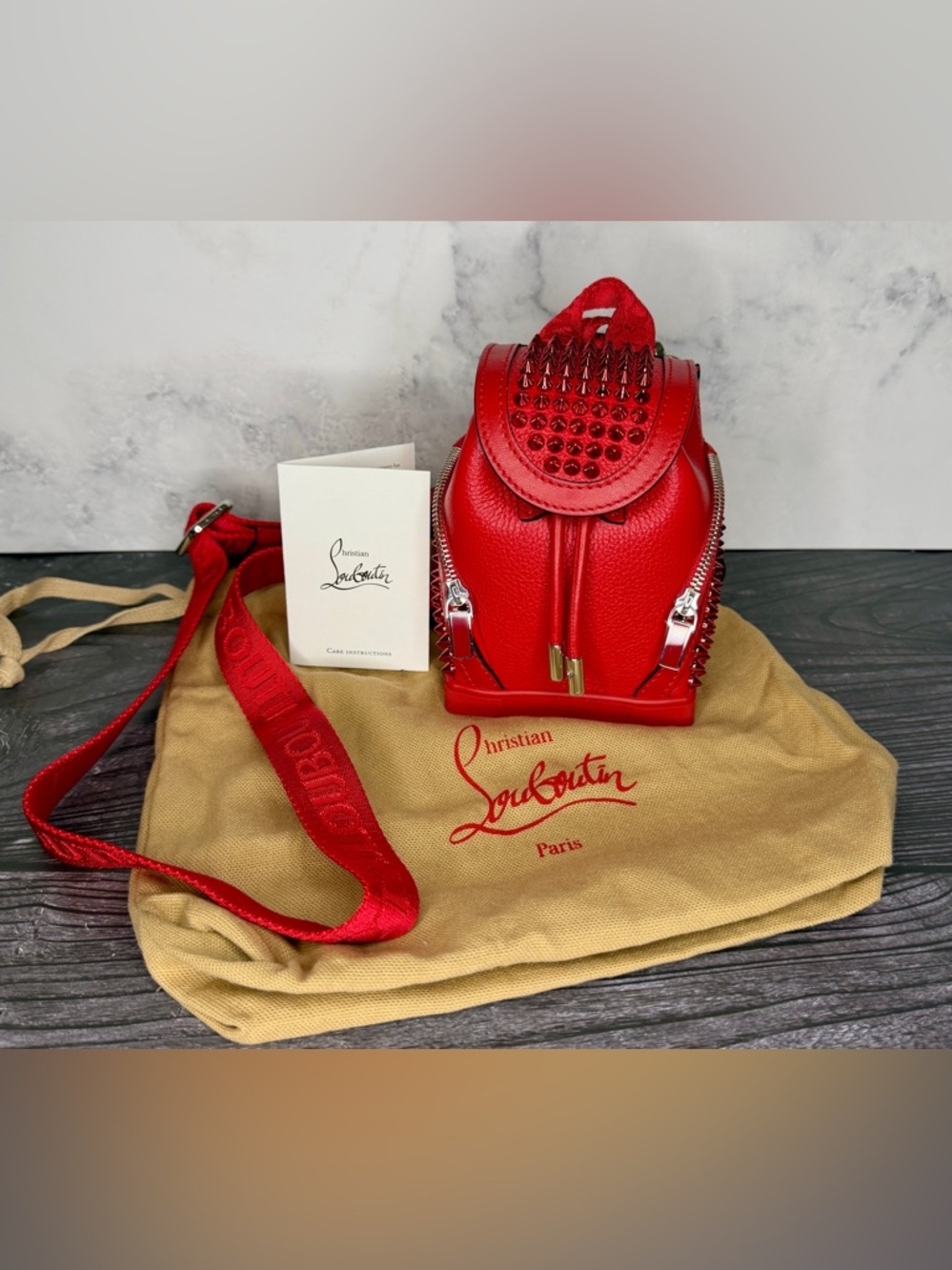 Christian Louboutin Explorafunk Mini Backpack Crossbody | Red Studded Leather